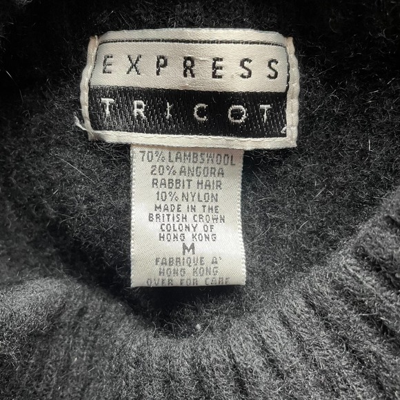 Wool Sweater M Express Tricot Vintage Black Lambswool Angora Soft Warm - Picture 11 of 12